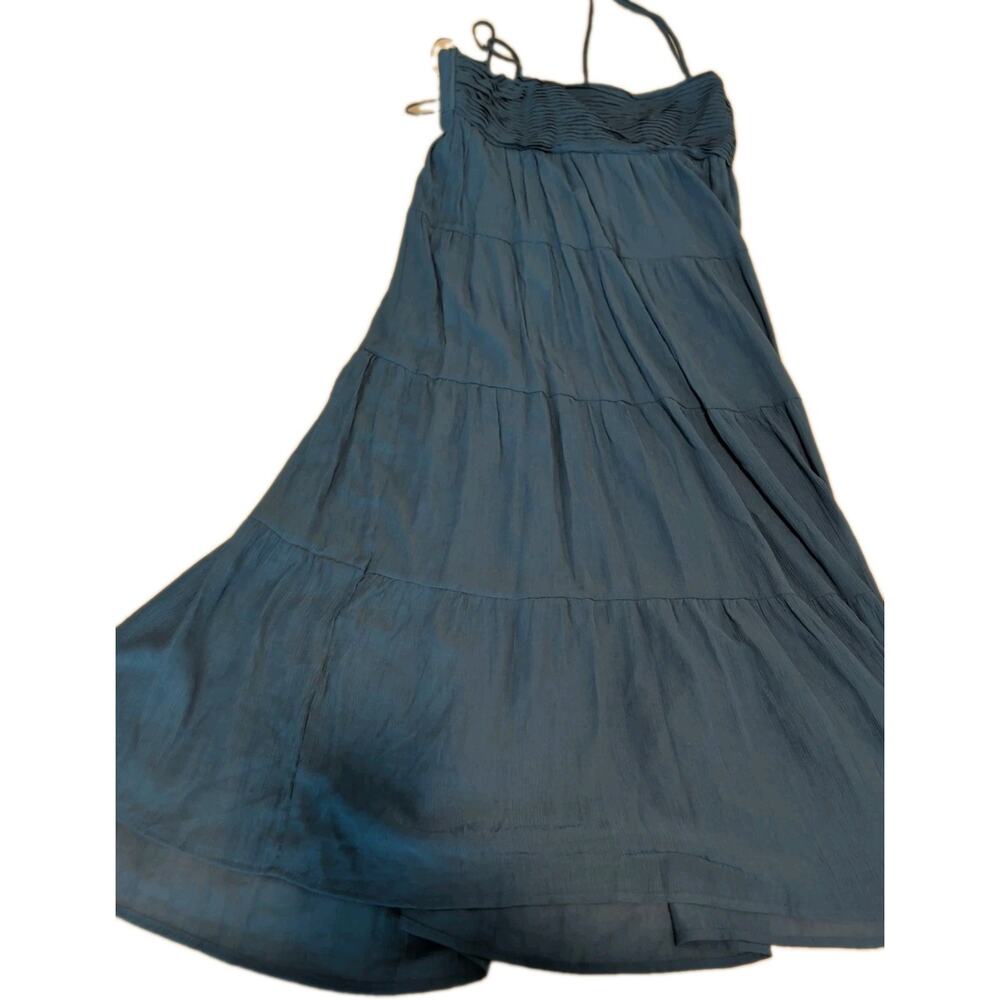 Kirious Los Angeles Blue Crepe Tiered Maxi Sundress Back Cutout Medium NWT